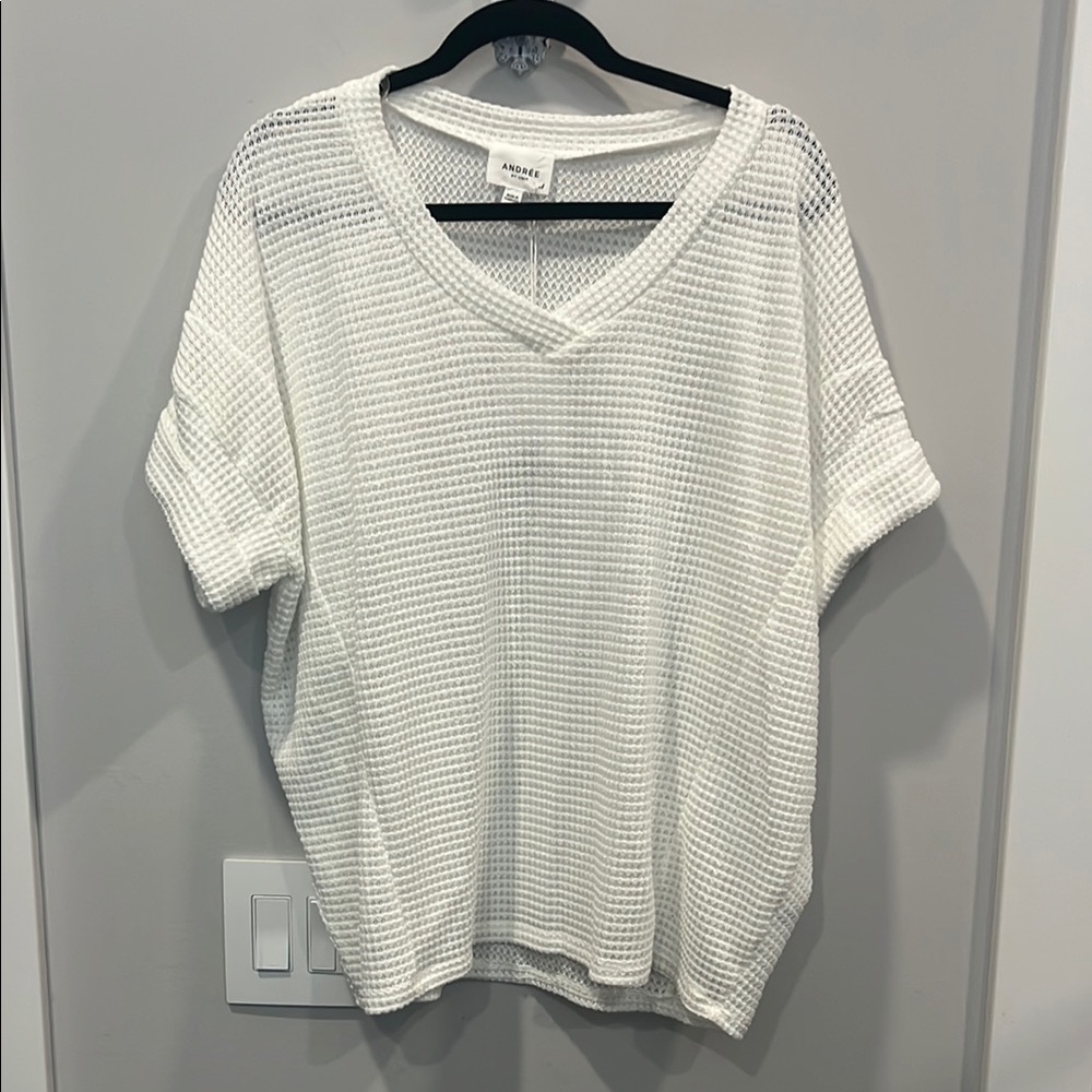 ANDREE BY UNIT Boxy Ribbed White Short Sleeve T-Shirt